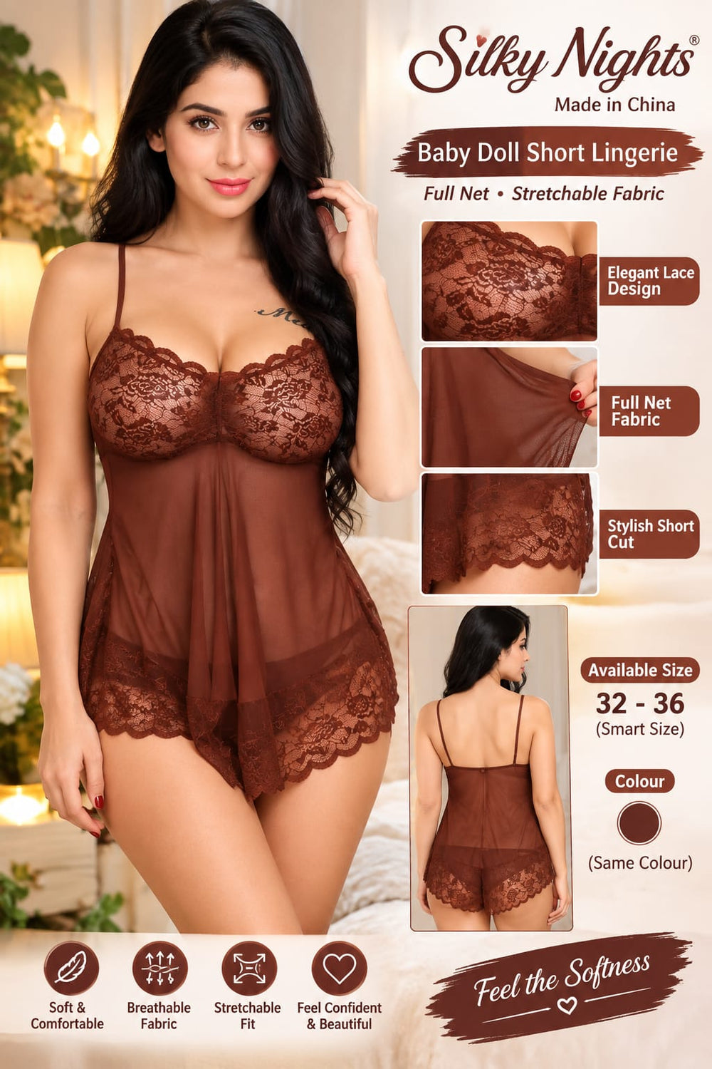 Silky Nights Baby Doll Short Lingerie