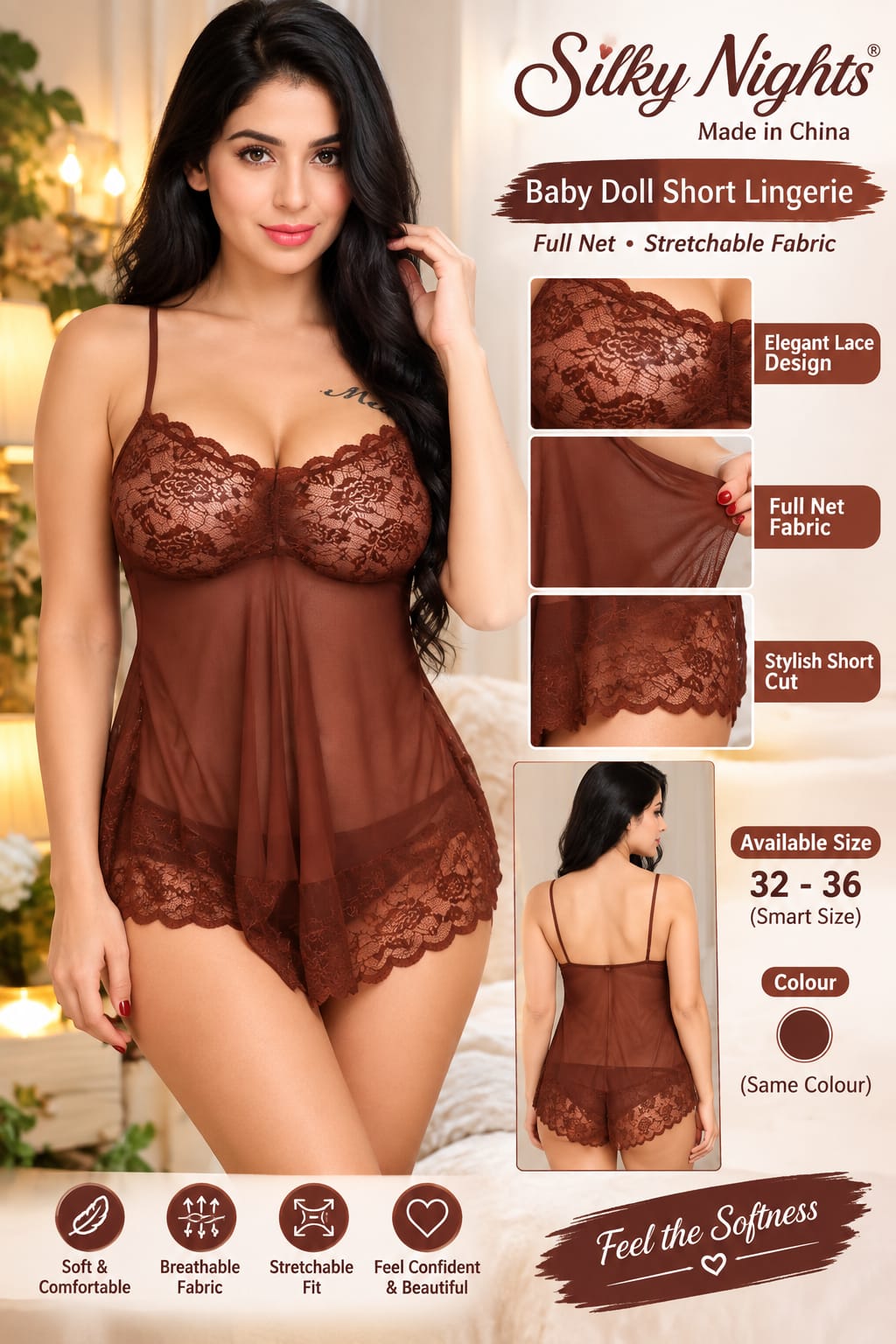 Silky Nights Baby Doll Short Lingerie
