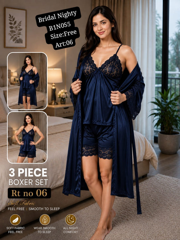 Bridal Nighty Boxer Set Art 06 Navy