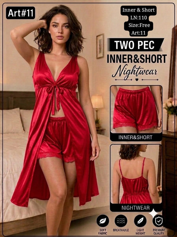 Two Piece Inner & Short Nightwear Art 11 Red