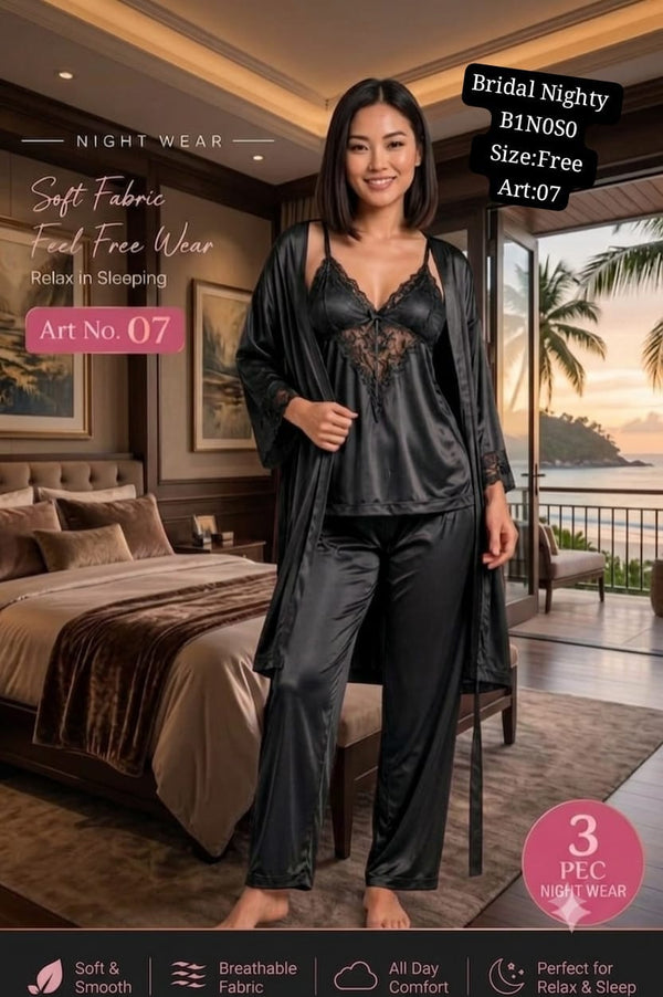 Bridal Nighty 3 Pc Art 07 Black